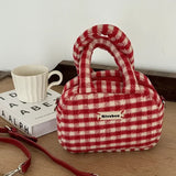 Weiyinxing Vintage Cute Handbag for Women Red Plaid Letter Soft Kawaii Crossbody Bag Autumn Winter New Luxury Designers Shoulder Bag