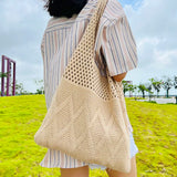 Weiyinxing Knitted Handbags Female Large Capacity Totes Women's Shoulder Bag Summer Beach Bag Purses Casual Hollow Woven Shopping