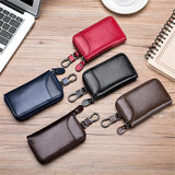 Weiyinxing Men Leather Zipper Key Case Fashion Multifunctional Car Key Organizer Card Bag Wallet Keychain Split Wallet Key Holder Organizer