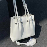 Weiyinxing Elegant Tote Bags for Women Luxury Designer Simple Leather Shoulder Bag Solid Color White Large Capcacity Fashion Handbag