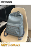 weiyinxing Designer Soft Pu Leather Women Backpack Large School Bags for Teenage Girls Ladies Shoulder Bags With Rivet Mochila Feminina