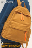 Weiyinxing Girl Boy Brown Nylon School Bag Women Solid Color Laptop College Backpack Female Leisure Travel Book Bag Ladies Men Fashion