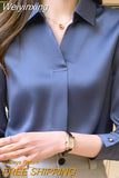 Weiyinxing Sleeve Blouse Women Blusas Mujer De Moda 2023 Chiffon Blouse Shirt Turn Down Collar Office Blouse Women Tops Blusa E235 0409