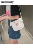 Weiyinxing Womens Cute Shoulder Bag Kawaii Cartoon Pig Solid Color Phone Purses and Handbags Girls Female Casual Pu Leather Bags Sac
