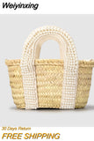 Weiyinxing Rattan Small Tote Bag Designer Rhinestone Wicker Woven Women Handbags Handmade Woven Summer Beach Bag Bali Purses 2023