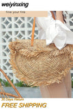 weiyinxing Round Tassel Women Straw Bag Designer Spike Paper Rattan Shoulder Bags Large Casual Handbags Summer Beach Woven Purses