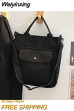 Weiyinxing Crossbody Bag Korean Version Corduroy Student HandBag Large Capacity Literature Art Retro Simple Striped Velvet Handbag
