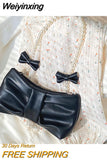 Weiyinxing Pearl Bow Cute Underarm Bag Fairy Women's Small Pink Shoulder Bag Soft PU Leather Female Pearlescent Clutch Purse Handbags