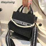 Weiyinxing Women's Square Pearl Chain Bag Large-capacity Tote Bag New Western Style Letter Printing  Shoulder Bag Trendy Messenger Bag