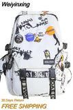 Weiyinxing Women Men Graffiti Pattern Trendy Backpack Lady Travel Badge Backpack Harajuku Bag Female Male College Girl Boy Student Bag