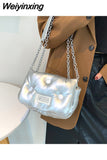 Weiyinxing Winter Fashion Womens Shoulder Bag Soft Purses and Handbags Luxury Designer Silver Solid Color Pillow Cloud Crossbody Bag