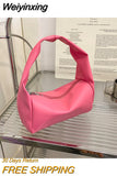 Weiyinxing New One Shoulder Armpit Bags Fashion Knot Tofu Handbag Women's Subaxillary Bag Simple Casual Soft Pillow Bag Soild Color