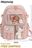 Weiyinxing Aesthetic Women Backpack School Bag for Teen Girls Japanese Korean Rucksack Student Bookbags with Cute Accessor Mochila