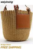 weiyinxing Straw Basket Bags Designer Rope Woven Women Shoulder Bags Summer Beach Crossbody Bag Pu Leather Patchwork Large Tote Sac
