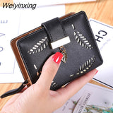 Weiyinxing Women's Purse Short Zipper Wallet Women Leather 2023 Luxury Brand Small Women Wallets Clutch Bag With Hollow Out Leaves