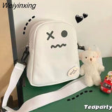 Weiyinxing White Funny Cute Ghost Kawaii Women Canvas Bag Cartoon Harajuku Chic Ins Shopper Bag Women Shoulder Bags Large Capacity