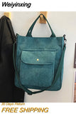 Weiyinxing Crossbody Bag Korean Version Corduroy Student HandBag Large Capacity Literature Art Retro Simple Striped Velvet Handbag