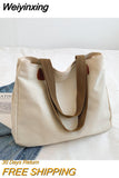 Weiyinxing Big Handbag 2023 Autumn Simple Large Capacity Lady's Casual One Shoulder Bag Solid Color Canvas Handbag Fashionable Retro