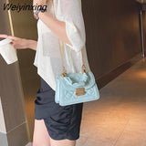 Weiyinxing Lattice Pattern Shoulder Bags Portable Women PU Leather Pleated Totes Retro Chain Small Crossbody Handbags