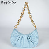 Weiyinxing Bag Women's 2023 New Underarm Bag Solid Color Pleated Bag Cloud Single Shoulder Messenger Bag Texture Handbag for Women