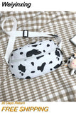 Weiyinxing Women's Canvas Bag New Fashion Cow Print Foreign Style Students Crossbody Bag Soft Girl Shopping One Shoulder Bag Trendy Pendant