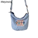 Weiyinxing Japanese Cartoon Kawaii Cute Little Man Denim Bag High Capacity Messenger Bag Women's Bag Handbag Storage Bag Satchels