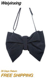 Weiyinxing Design Women Canvas Shoulder Bags Large Capacity Ladies Bowknot Crossbody Bags Portable Female Casual Tote Handbags
