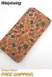 Weiyinxing Tile Pattern Print Natural Cork Wallet 2023 Wooden PU Leather Long Wallets Copper Zipper Card Holder Wholesale
