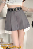 Weiyinxing Women Pleated Mini Skirt 2023 Spring Low Waist With Belt Elegant Lady Clothes Female Y2k High Street Style Shorts P373