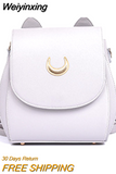 Weiyinxing Sailor Moon Satchel Luna Cat Backpack Black White Moon Pattern Women Shoulder Bag PU Leather Women Backpacks Crossbody