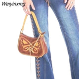 Weiyinxing Shoulder Bag Pu Leather Lace Straps Butterfly Women Bag Handbag Chain Underarm Bag Tote Bags Purses Handbags Little Bag