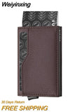 Weiyinxing Card Holder with Double ID Window Leather Passcase Wallet RFID Blocking Automatic Pop Up Card Wallet for Cards & Notes