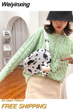 Weiyinxing Women's Canvas Bag New Fashion Cow Print Foreign Style Students Crossbody Bag Soft Girl Shopping One Shoulder Bag Trendy Pendant