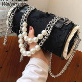 Weiyinxing High-quality Ladies Pearl Chain Shoulder Bag 2023 New Fashion Hand-held Handbag Hot-selling Messenger Hand Bag Cylinder Bag