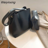 Weiyinxing Wide Strap Buckets Bag for Women Designer Handbags Luxury Soft Pu Leather Crossbody Messenger Bag Simply Large Tote 2023