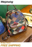 Weiyinxing Small Women Backpack Luxury Vintage Leather Female Rucksack College Patchwork Color Backpack Travel Bagpack