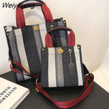 Weiyinxing Tote Bag Casual Stripe Canvas Handbag For Women Wide Shoulder Strap Bag Female 2023 Trendy Texture Shoulder Bag Commuter