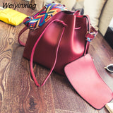 Weiyinxing Color Strap Bucket Bag for Women Pu Leather Shoulder Bag Desinger Ladies Crossbody Bags Bolsa Feminina Purse and Handbag