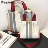 Weiyinxing Tote Bag Casual Stripe Canvas Handbag For Women Wide Shoulder Strap Bag Female 2023 Trendy Texture Shoulder Bag Commuter