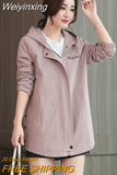 Weiyinxing large size 7XL windbreaker Coat women's mid-length jacket 2023 spring autumn all-match hooded outwear women Basic Coat
