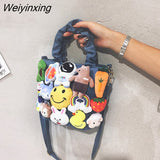 Weiyinxing Japanese Cartoon Canvas Bag Women Bags Bucket Bag Kawaii Plush Pendant Shoulder Bags Messenger Bag High Capacity Side Bag