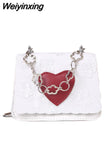 Weiyinxing Luxurious Contrast Heart Shoulder Bag Ladies 2023 Summer Fashion Sweet Cool Chain Crossbody Bag for Women Free Shipping