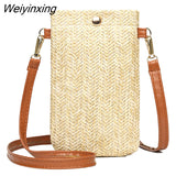 Weiyinxing Women Straw Ladies Crossbody Messenger Bag Summer Bohemia Beach Rattan Shoulder Bag Small Solid Mobile Phone Coin Purse