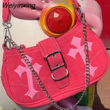 Weiyinxing Sweet Cool Pink Heart Shoulder Bag Y2k Messenger Bag Handbag Coin Purse Large Capacity Cute Side Bag Commuter Women's Bag