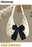 Weiyinxing Bowknot Women Half Moon Shoulder Bag Sweet Design Female Girls Large Handbags Underarm Bag Fashion Ladies Casual Tote