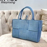 Weiyinxing Denim Women's Handbags Designer Woven Canvas Shoulder Bag Brands Composited Bags for Women 2023 Shopper Purses Clutch New