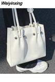 Weiyinxing Elegant Tote Bags for Women Luxury Designer Simple Leather Shoulder Bag Solid Color White Large Capcacity Fashion Handbag