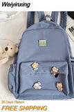 Weiyinxing Women Nylon Cute Backpack Bear Female Student College School Bag Badge Girl Doll Backpack Kawaii Book Ladies Fashion Bags Trendy