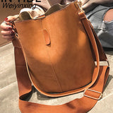 Weiyinxing Bag Women Bucket Shoulder Bag Large Capacity Vintage Matte PU Leather Lady Handbag Luxury Designer Bolsos Mujer Black