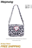 Weiyinxing Leopard Print Women Furry Shoulder Crossbody Bag Soft Plush Cool Girls Messenger Bags Fashion Design Ladies Purse Handbags